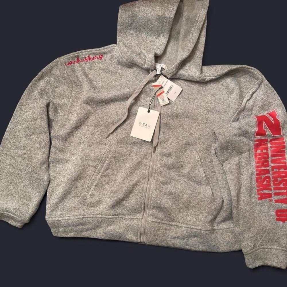 WEAR by Erin Andrews Nebraska Cornhuskers Gray Full Zip Hoodie Sweatshirt 2XL